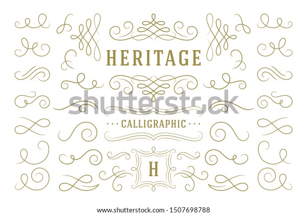 Calligraphic design elements vintage
ornaments swirls and scrolls ornate decorations vector design
elements. Good for retro design, greeting cards, certificates
borders, frames and
invitations.