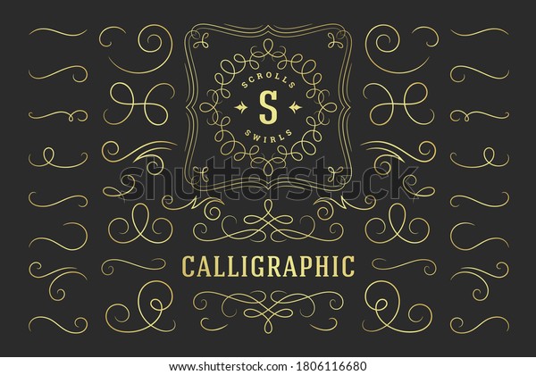 Calligraphic design elements vintage\
ornaments swirls and scrolls ornate decorations vector design\
elements. Good for retro design, greeting cards, certificates\
borders, frames and\
invitations.