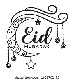 Calligraphic design featuring the words 'Eid Mubarak' in elegant cursive script