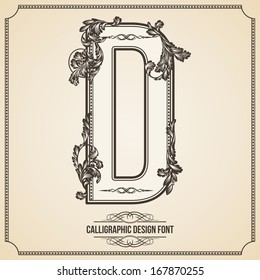 Calligraphic Design Font with Typographic Floral Elements for your Artworks. Nice for Page Decoration. Letter D