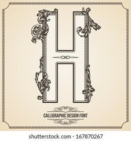 Calligraphic Design Font with Typographic Floral Elements for your Artworks. Nice for Page Decoration. Letter H