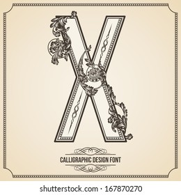 Calligraphic Design Font with Typographic Floral Elements for your Artworks. Nice for Page Decoration. Letter X