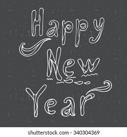 Calligraphic design. Happy new year card. Vector greeting card with stars on background