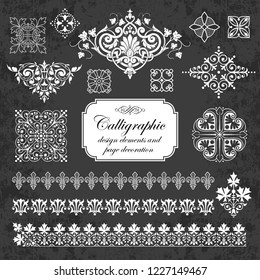 Calligraphic design and page decoration elements on chalkboard background