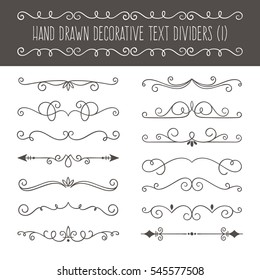 Calligraphic design set. 14 swirl single line ornaments. Page decoration elements isolated on white background. Vector illustration.