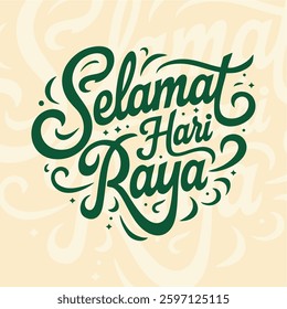 Calligraphic design that says selamat hari raya. in English is "Happy Holidays". vector