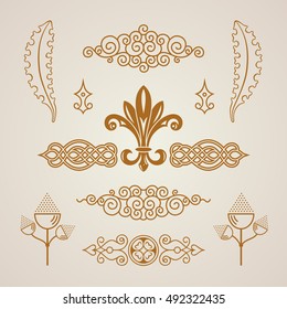 Calligraphic Design vintage elements. Vector illustration logo set. Border frames collection royal ornament page decoration. For birthday card, invitations, Restaurant, Royalty, Cafe, Hotel, Heraldic