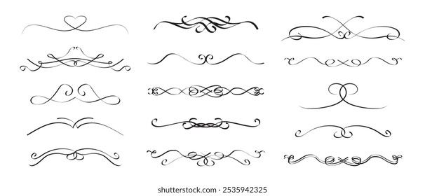 Calligraphic Divider Separator Set in Victorian Cursive Flourish Style