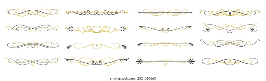 Calligraphic dividers in two colors. Vector page dividers