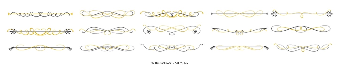 Divisores caligráficos en dos colores. Divisores de página de Vector