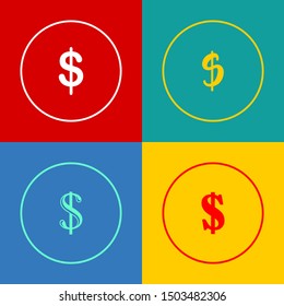 Calligraphic dollar ($) sign icon on flat vintage