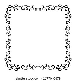 Calligraphic Doodle Hand Drawn Floral Frame. Simple Elegant Calligraphy Design Element.