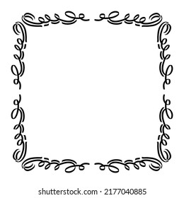 Calligraphic Doodle Hand Drawn Floral Frame. Simple Elegant Calligraphy Design Element.