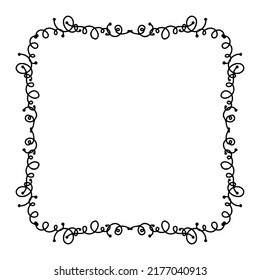 Calligraphic Doodle Hand Drawn Floral Frame. Simple Elegant Calligraphy Design Element.