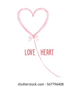 Calligraphic Doodle Love Sign with handwritten lettering LOVE and heart shape balloon. Valentine's day holiday decor. Good for wedding design, greeting card, bridal invitation, birthday party