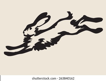 Calligraphic drawing of a running hare