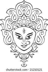 Calligraphic Durga Indian Goddess ornamental design