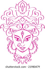 Calligraphic Durga Indian Goddess ornamental design