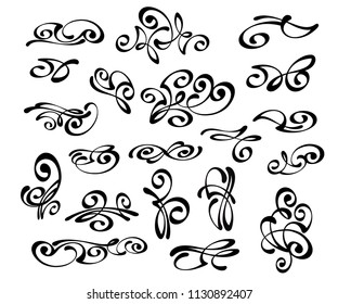 Calligraphic elegant elements of design.Vector illustration.Black on white.