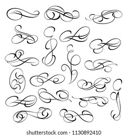 Calligraphic elegant elements of design.Vector illustration.Black on white.