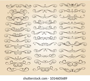 Calligraphic elegant elements of design.Vector illustration.Brown on beige.