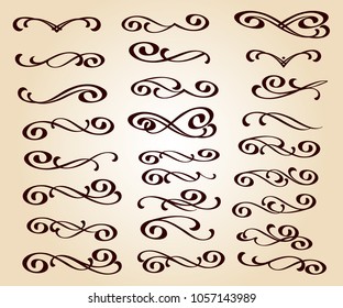 Calligraphic elegant elements of design.Vector illustration.Brown on beige.