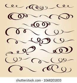 Calligraphic elegant elements of design.Vector illustration.Brown on beige.
