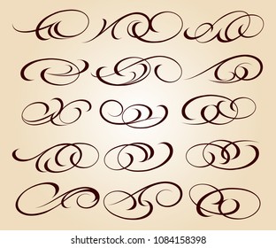 Calligraphic elegant elements of design.Vector illustration.Brown on beige.