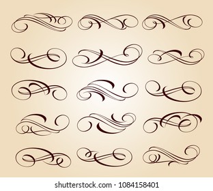 Calligraphic elegant elements of design.Vector illustration.Brown on beige.