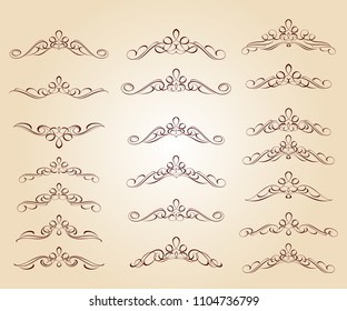 Calligraphic elegant elements of design.Vector illustration.Brown on beige.