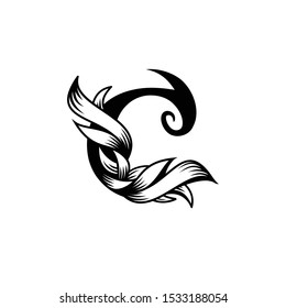 Calligraphic elegant logo design. C logo line art monogram. Letter C vector logo. Business sign, identity, label, badge. Monogram design elements, graceful template. Vector.