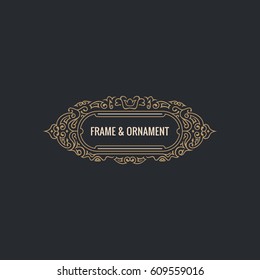 Calligraphic Elegant Ornament Frame Lines. Restaurant menu. Luxury vintage ornate greeting card typographic design. Retro invitations and royal certificates. Vector Flourishes logo gold illustration