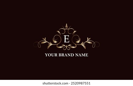 Calligraphic elegant ornament with initial letter E. Business sign, identity monogram for company brand, emblem for restaurant, royalty, boutique, cafe, hotel, heraldic, jewelry, fashion.