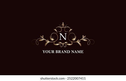 Calligraphic elegant ornament with initial letter N. Business sign, identity monogram for company brand, emblem for restaurant, royalty, boutique, cafe, hotel, heraldic, jewelry, fashion.