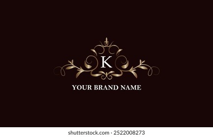 Calligraphic elegant ornament with initial letter K. Business sign, identity monogram for company brand, emblem for restaurant, royalty, boutique, cafe, hotel, heraldic, jewelry, fashion.