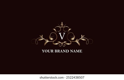 Calligraphic elegant ornament with initial letter V. Business sign, identity monogram for company brand, emblem for restaurant, royalty, boutique, cafe, hotel, heraldic, jewelry, fashion.