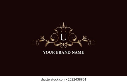 Calligraphic elegant ornament with initial letter U. Business sign, identity monogram for company brand, emblem for restaurant, royalty, boutique, cafe, hotel, heraldic, jewelry, fashion.