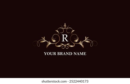 Calligraphic elegant ornament with initial letter R. Business sign, identity monogram for company brand, emblem for restaurant, royalty, boutique, cafe, hotel, heraldic, jewelry, fashion.