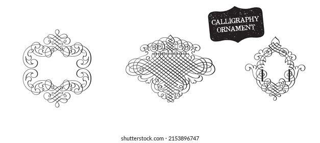 Calligraphic Element. Ornament Vintage. Decorative Swirl, Vintage Frame, Flourishes. Retro Vector Illustration. Hand Drawn Design. Filigree Divider Wedding. Calligraphy Set. Royal Ornament Set.