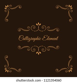 Calligraphic elements. Decorative corners. Ornate frame. Filigree swirls, curls, scroll flourish elements. Wedding invitation, Book decor, Save the date card. Vector illustration.