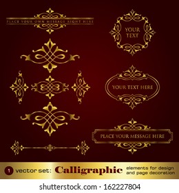 Calligraphic elements for design and page decoration in gold - set 1