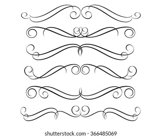 Calligraphic  elements design.Decorative elements and calligraphic workpiece set isolated on white. For retro design and decoration