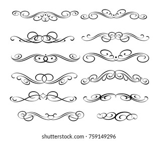 Calligraphic elements design.Decorative elements and calligraphic workpiece set isolated on white. For retro design and decoration.Vector illustration.