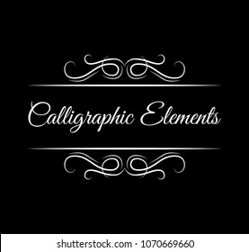 Calligraphic elements. Ornate filigree swirls, page decoration, Wedding invitation. Scroll flourish elements. Vector illustration