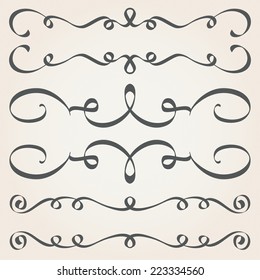 Calligraphic elements and page decoration. Vintage dividers, borders, frames