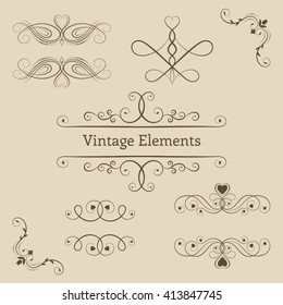 Calligraphic elements vintage set