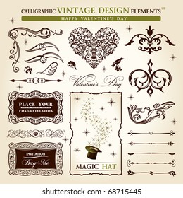 calligraphic elements vintage vector set. Happy valentine day decor. Logo set