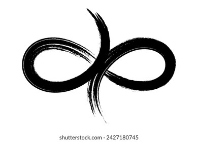 Calligraphic eternity symbol. Motif of a lying eight which is left open at the top and bottom, created with a single brushstroke. Zen-like representation of an infinity loop or the lucky number eight.