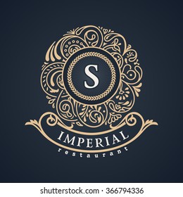 Calligraphic Floral Baroque Monogram. Vintage Luxury Emblem Logo Letter S. Vector Illustration