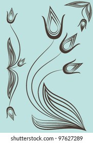 Calligraphic floral border elements